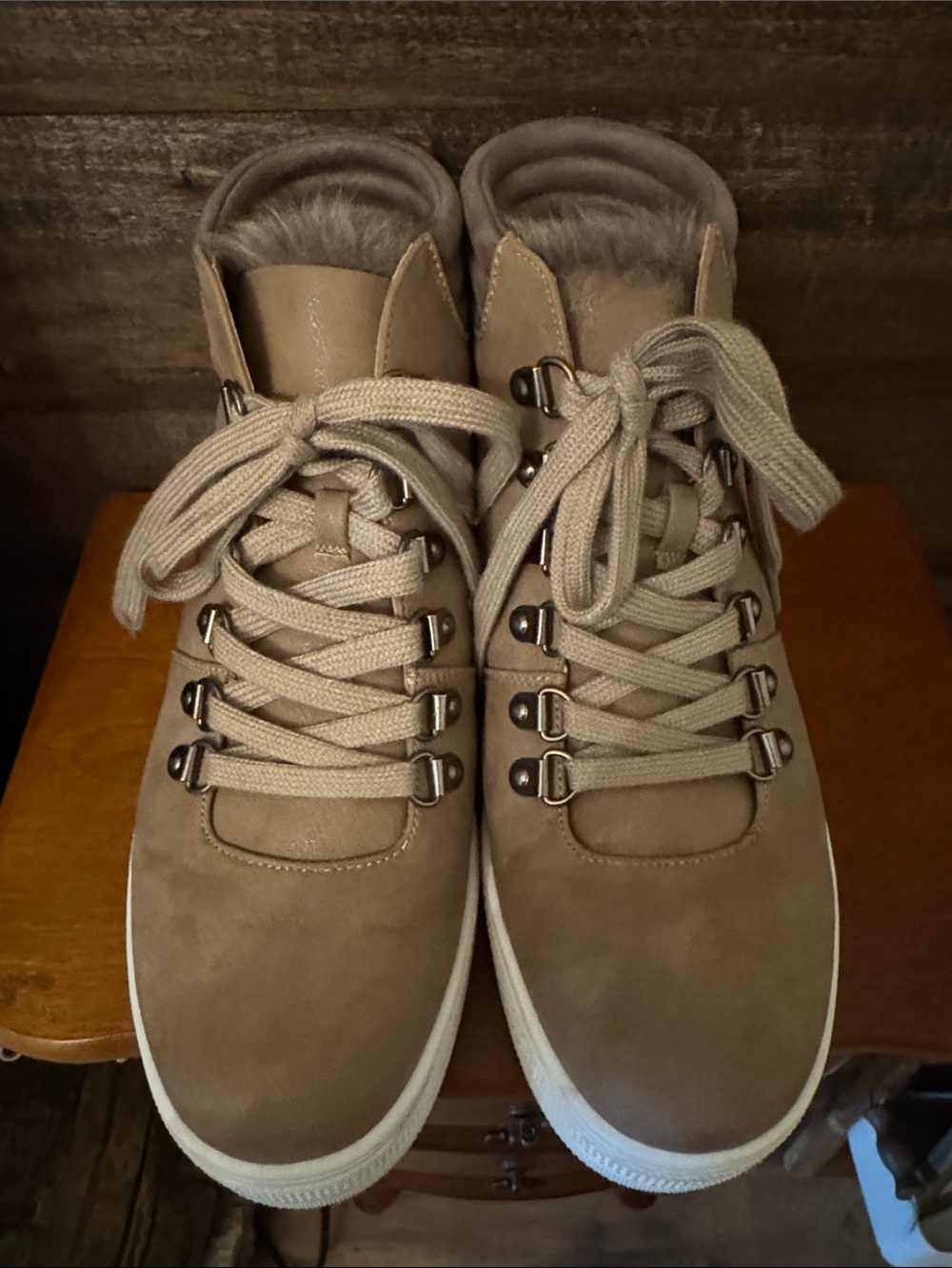 Woman’s Tan Lace-Up Suede boot/sneaker